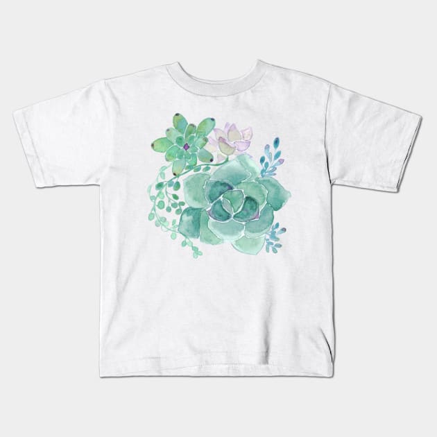 Watercolor Bunch of Succulents Kids T-Shirt by DesignScape by Janessa